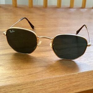 Ray-Ban Hexagonal Gold Frame Sunglasses